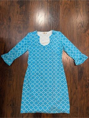 Katherine Way Blue & White Lattice Midi Dress